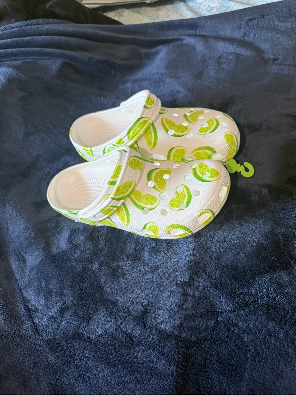 CROCS White Clogs with Green Lime Print - Picture 8 of 12